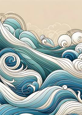 Stylized Ocean Waves Art