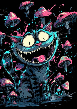 Grinning Cat with Mushrooms