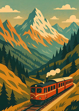 Mountain Train Journey Art Print