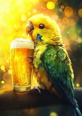 Parrot Cheers With Beer