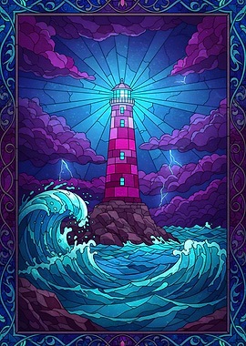 Lighthouse Seas Stained Glass