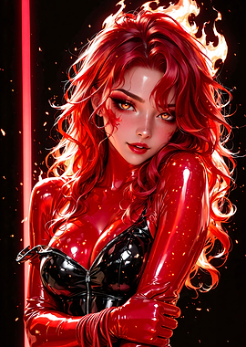 Fiery Redhead in Latex Bodysuit