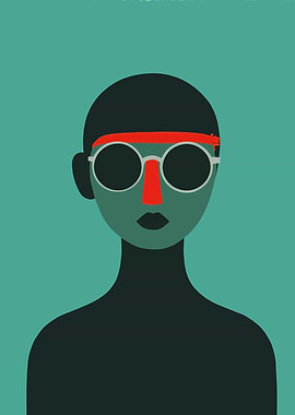 Minimalist Portrait with Red and Teal