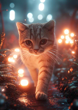 Striped Cat in a Magical Forest