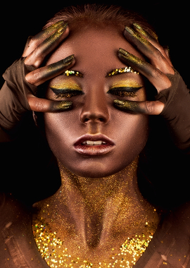 Golden Woman Portrait with Glitter