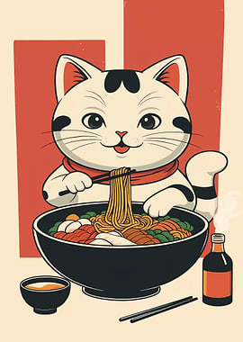 Cat eating ramen