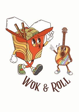 Wok and Roll Cartoon Illustration