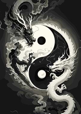 Yin Yang Dragons Black and White
