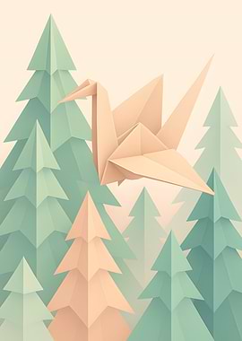 Origami Crane in Forest