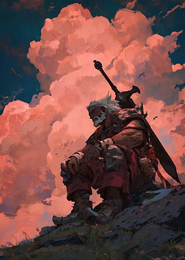 Warrior on Hill with Sword