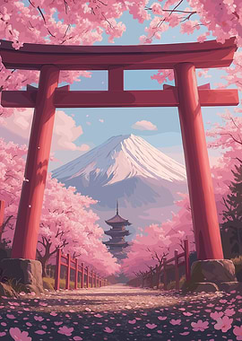 Japanese Cherry Blossoms and Mount Fuji