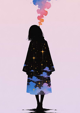 Silhouette with Starry Sky and Clouds