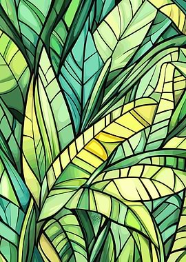 Abstract Green Leaves Pattern