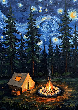 Starry Night Camping Adventure Painting