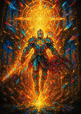 Stained Glass Knight with Sword