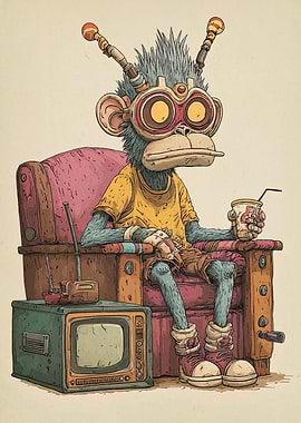 Cyberpunk Ape Relaxing in Armchair