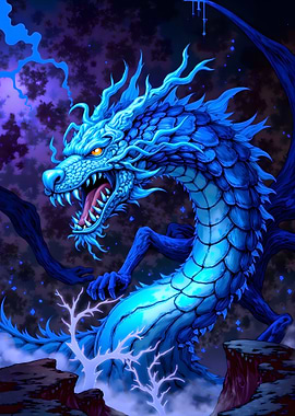 Blue Dragon Pixel Art Illustration