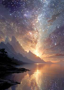 Serene Mountain Lake Under Starry Sky