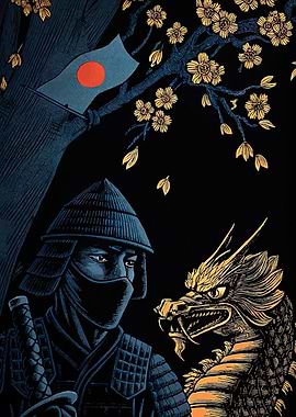 Samurai Dragon Cherry Blossoms