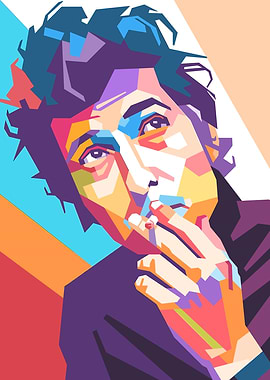 Bob Dylan Colorful Portrait of a Smoking Man