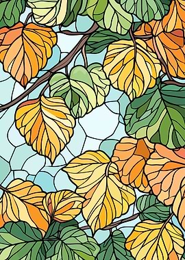 Autumn Leaves Stained Glass Style Illustration