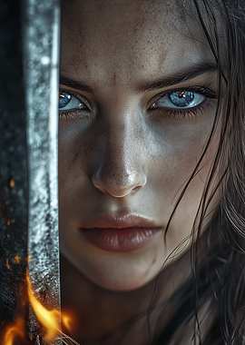 Warrior Woman with Sword and Fire
