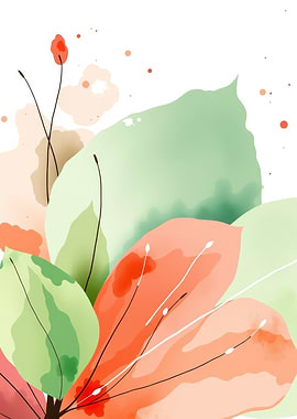 Watercolor Leaves and Flower Illustration