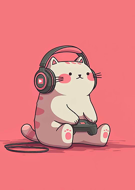 Cute Cat Gamer with Headphones