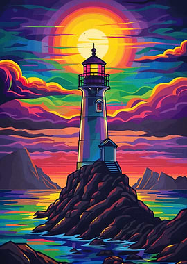 Colorful Lighthouse Sunset