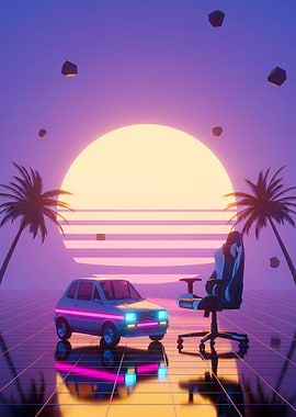 Vaporwave Aesthetic Gaming Gaming Chair And Car
