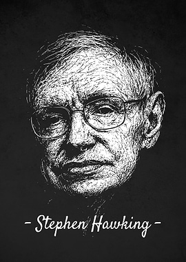Stephen Hawking Portrait - Black and White Scribble Art