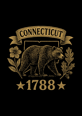 Connecticut 1788 Bear Vintage Illustration