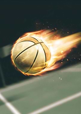Flaming Basketball in Motion