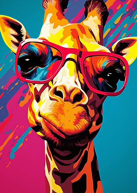 Colorful Giraffe with Sunglasses Pop Art