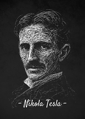 Nikola Tesla Portrait - White LinesScribble Art