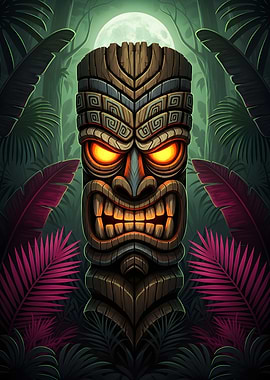 Menacing Tiki Mask in Jungle
