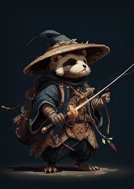 Raccoon Samurai Warrior with Katana