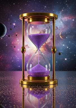 Hourglass with Purple Sand in Space