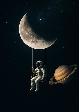 The Cosmic Silence – Minimalist Space Art with Astronaut & Stars