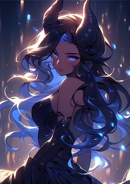 Anime Girl with Horns and Blue Eyes