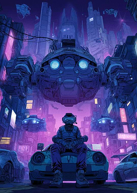 Cyberpunk Cityscape with VR User