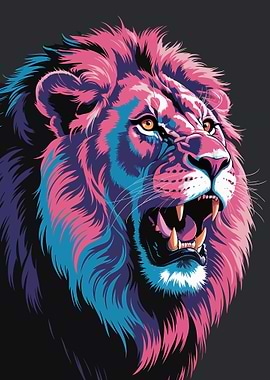 Colorful Roaring Lion Head Illustration