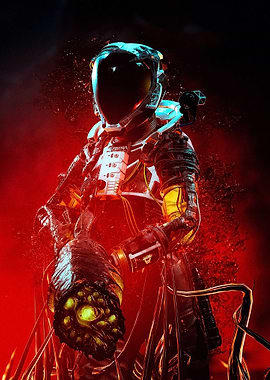 Astronaut with Alien Specimen in Red Light