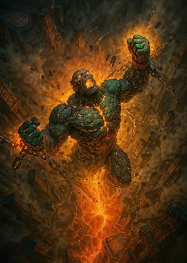 Fiery Stone Golem Breaking Chains