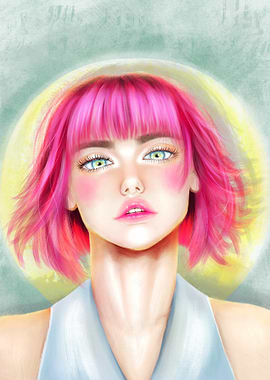 Portrait of a girl with pink hair