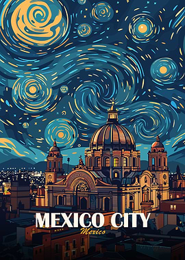 Mexico City Starry Night Art