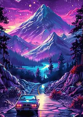 Retro Car Mountain Road Trip