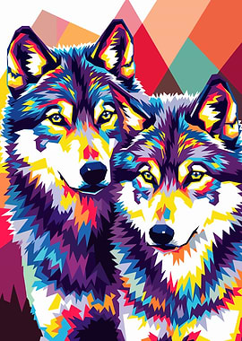 Colorful Wolves Pop Art Illustration