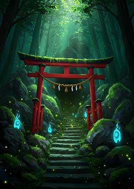 Forest Path with Torii Gate