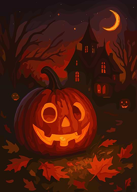 Halloween Pumpkin with Haunted House